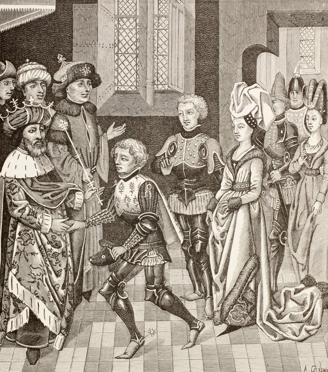 Recepción de Gautier-Sans-Avoir por el rey de Hungría, que le permite atravesar su territorio con los cruzados durante la Primera Cruzada. de Paul Lacroix