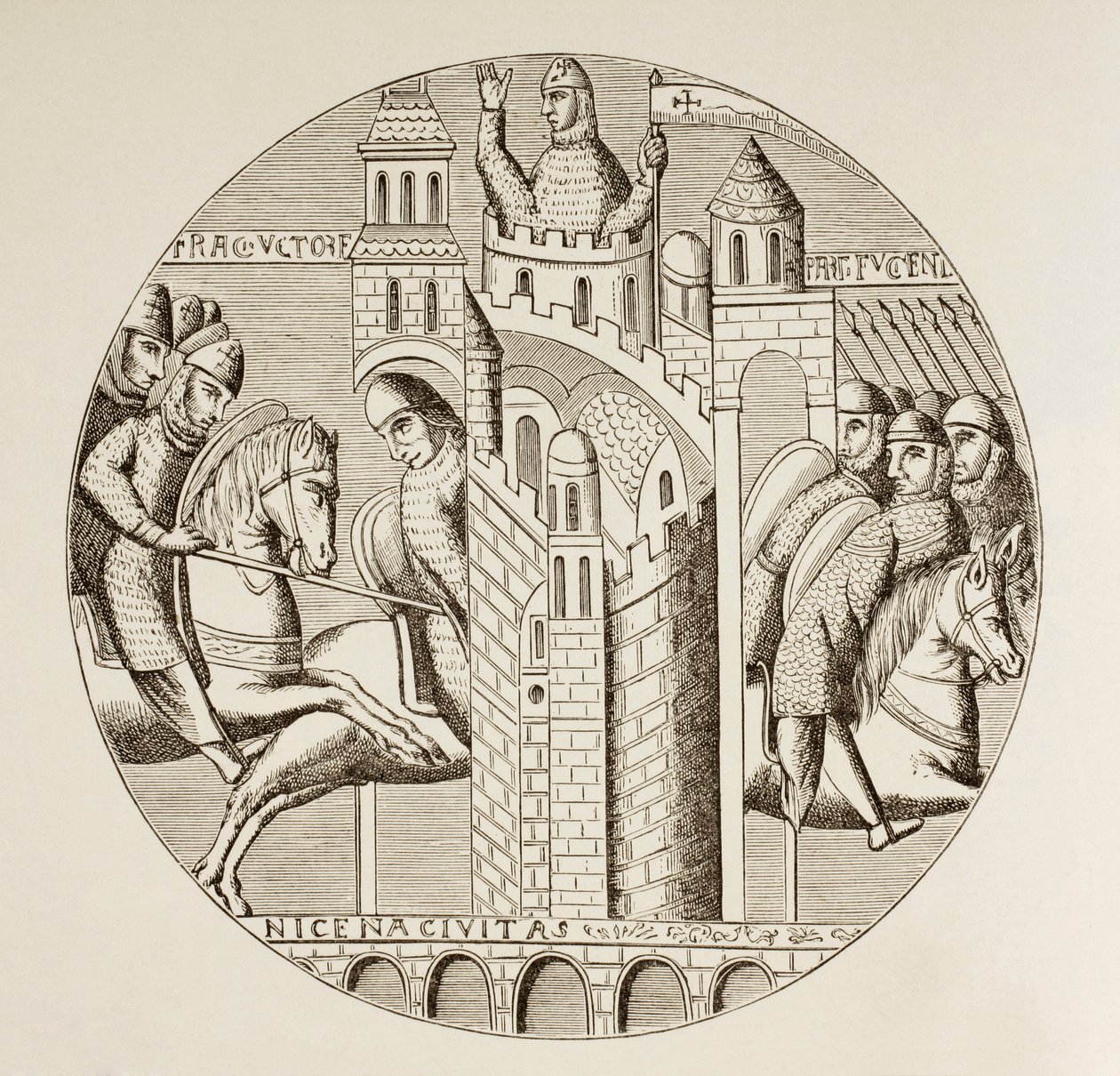La toma de Nicea, Turquía, por los cruzados en 1097. De una ventana de la iglesia de la abadía de San Denis, hoy destruida. de Paul Lacroix