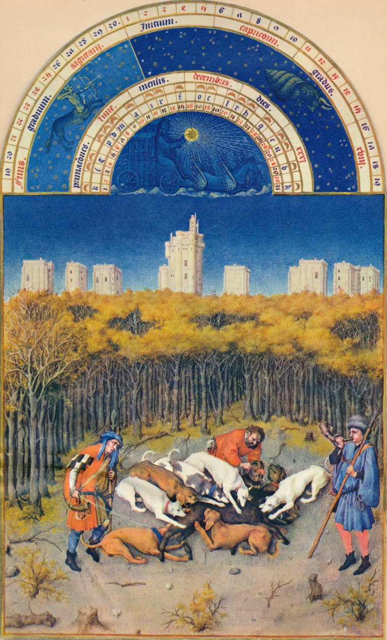 Diciembre - el Château de Vincennes, siglo XV, 1939 de Paul Limbourg