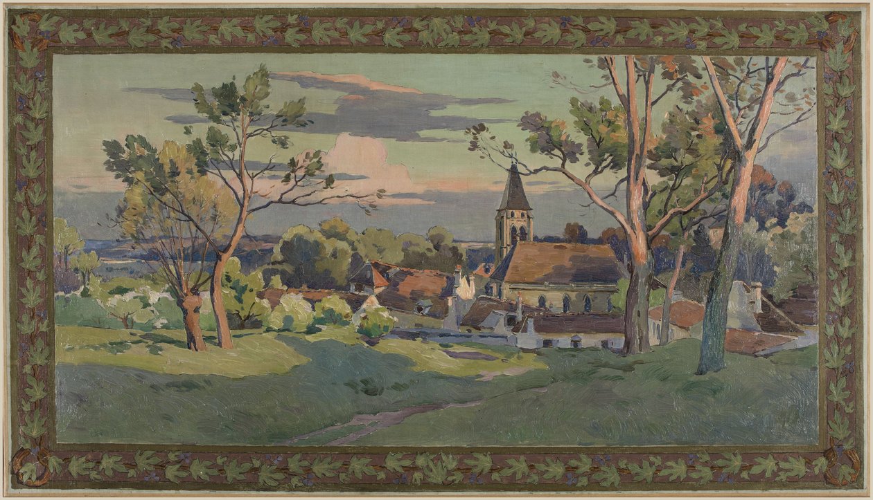 Boceto para el ayuntamiento de Thiais: pueblo con iglesia, hacia 1902 (óleo sobre lienzo) de Paul Léon Felix (attr. to) Schmitt