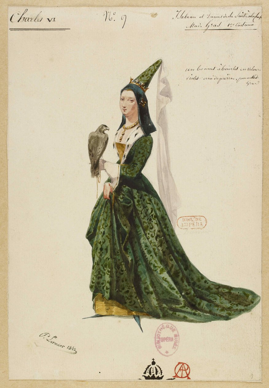 Isabelle de Baviera. Diseño de vestuario para la ópera Charles VI de Fromental Halévy, 1843 de Paul Lormier