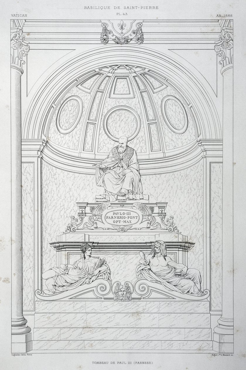 Monumento funerario del Papa Pablo III (Farnese), grabado de El Vaticano y la Basílica de San Pedro de Paul Marie Letarouilly