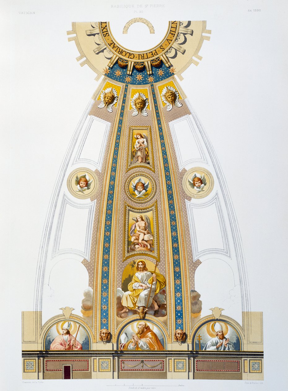 Decoración de mosaico de la gran cúpula, cromolitografía de El Vaticano y la Basílica de San Pedro de Paul Marie Letarouilly