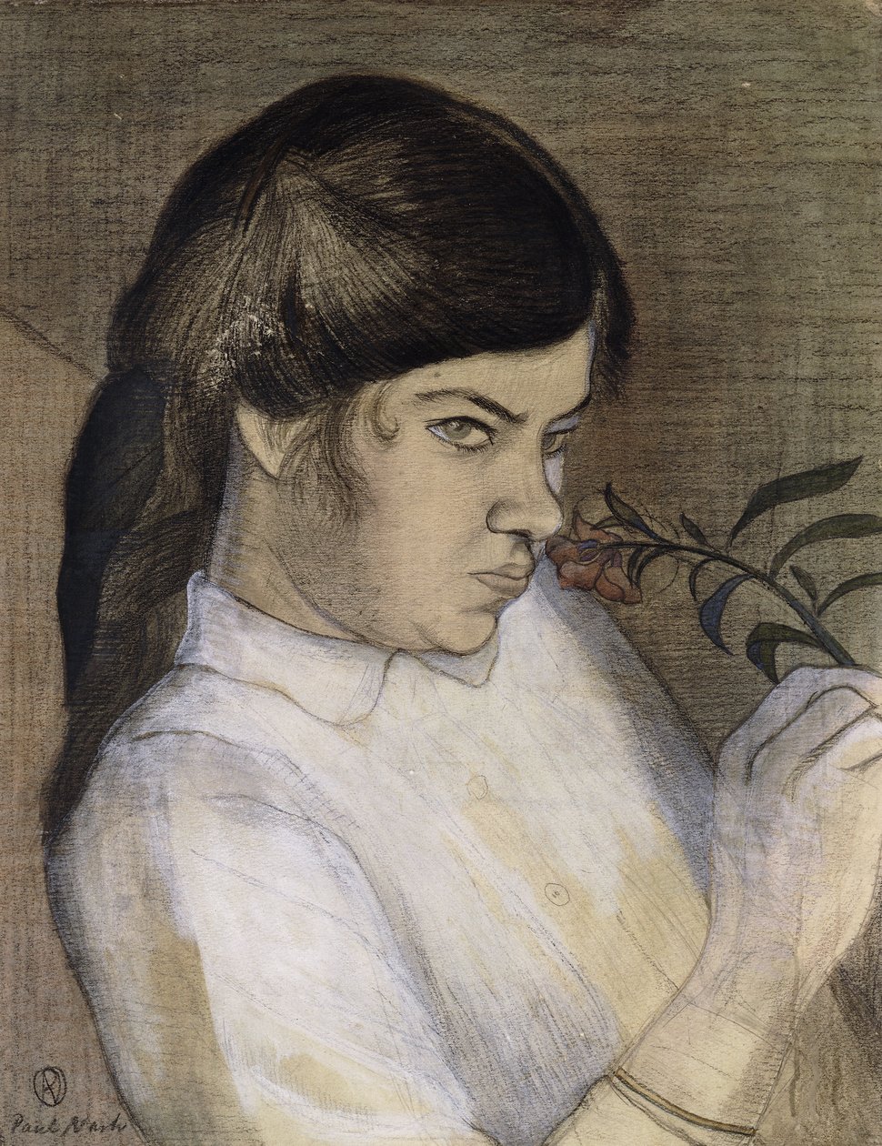 Retrato de Barbara Nash, la hermana del artista, c.1911-12 (lápiz, crayón negro y de color, acuarela y acuarela) de Paul Nash
