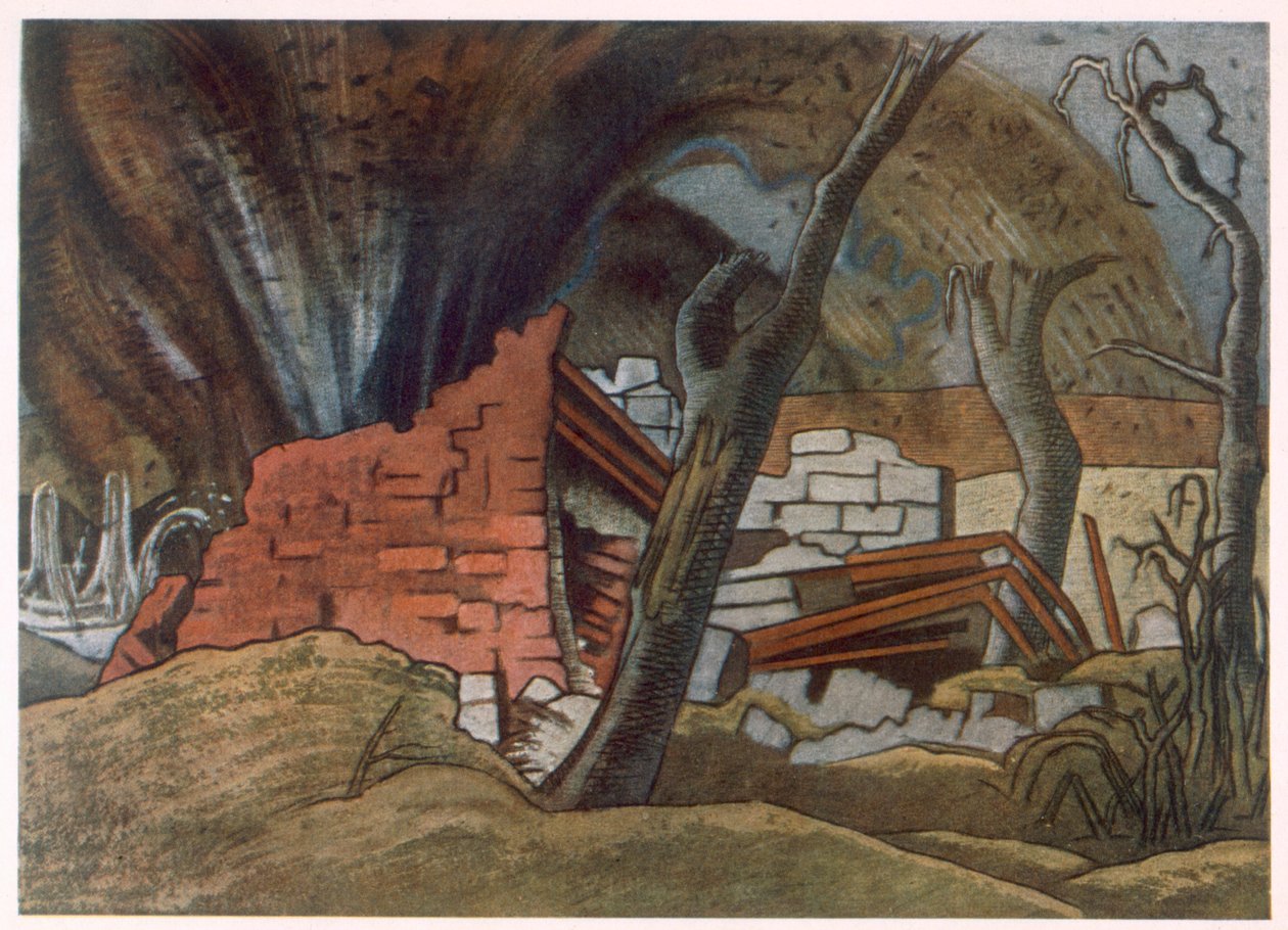 Explosión de proyectiles, de Artistas británicos en el frente, continuación de El frente occidental, tercera parte, Paul Nash de Paul Nash