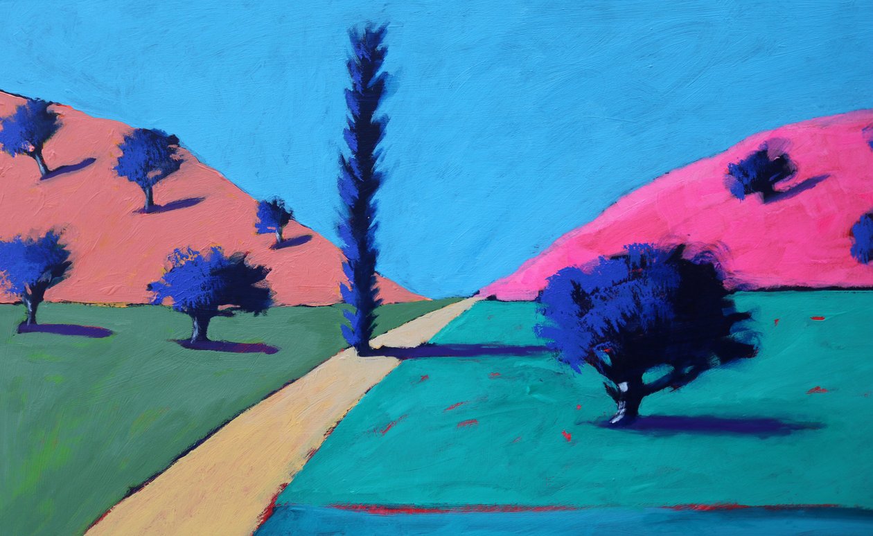 Pink Hills #2, 2022 (acrílico sobre tabla) de Paul Powis