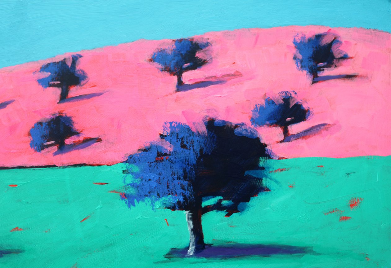 Pink Hills #3, 2022 (acrílico sobre tabla) de Paul Powis