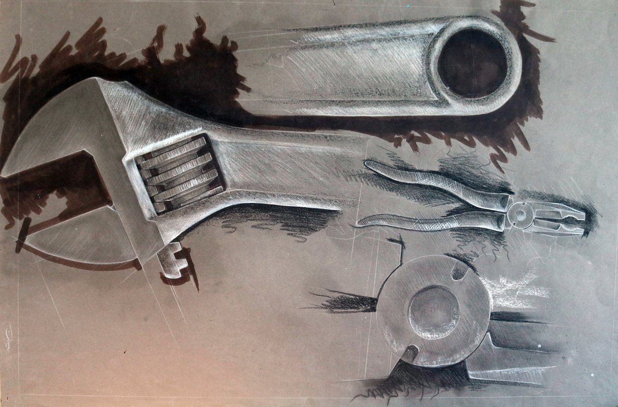 Herramientas, 2024 (técnica mixta sobre papel) de Paul Powis