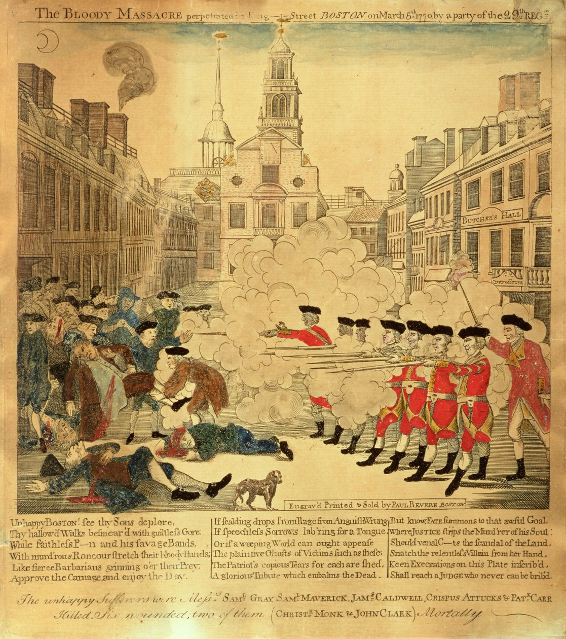 La masacre sangrienta del 5 de marzo de 1770 de Paul Revere