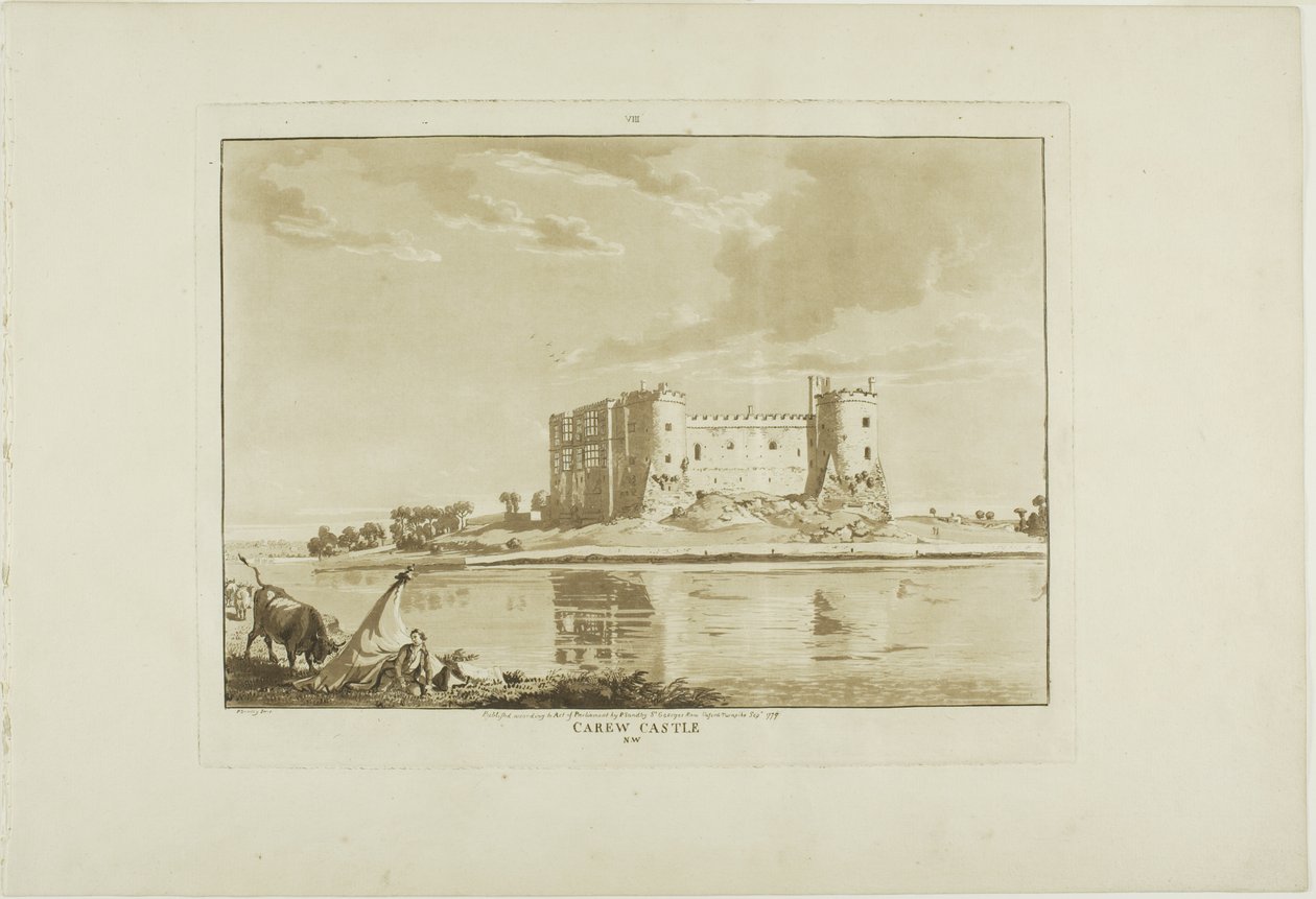 Castillo de Carew, lámina ocho de Doce vistas de Gales de Paul Sandby