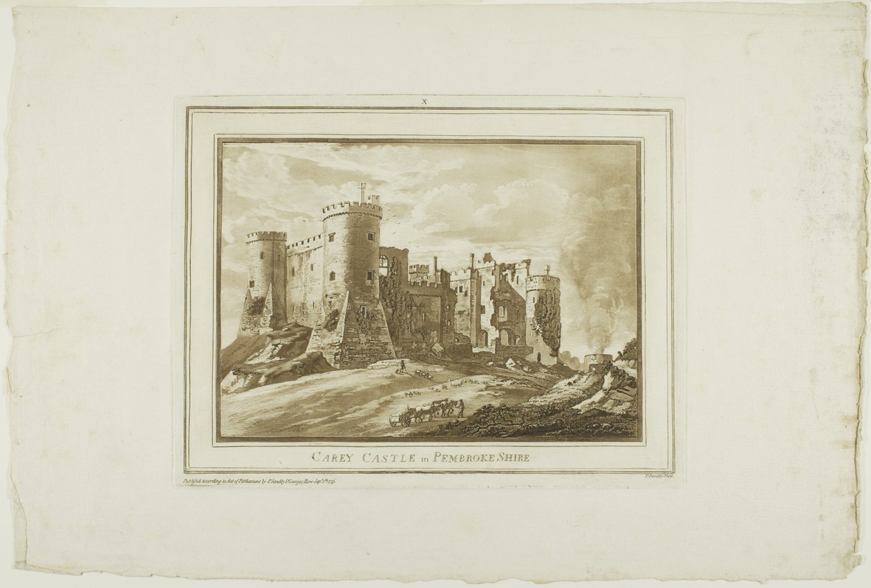 Castillo de Carey en Pembroke Shire, de Doce vistas en aquatinta de dibujos tomados en el lugar en Gales del Sur de Paul Sandby