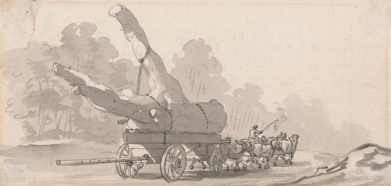 Carro con un gran tronco de árbol de Paul Sandby
