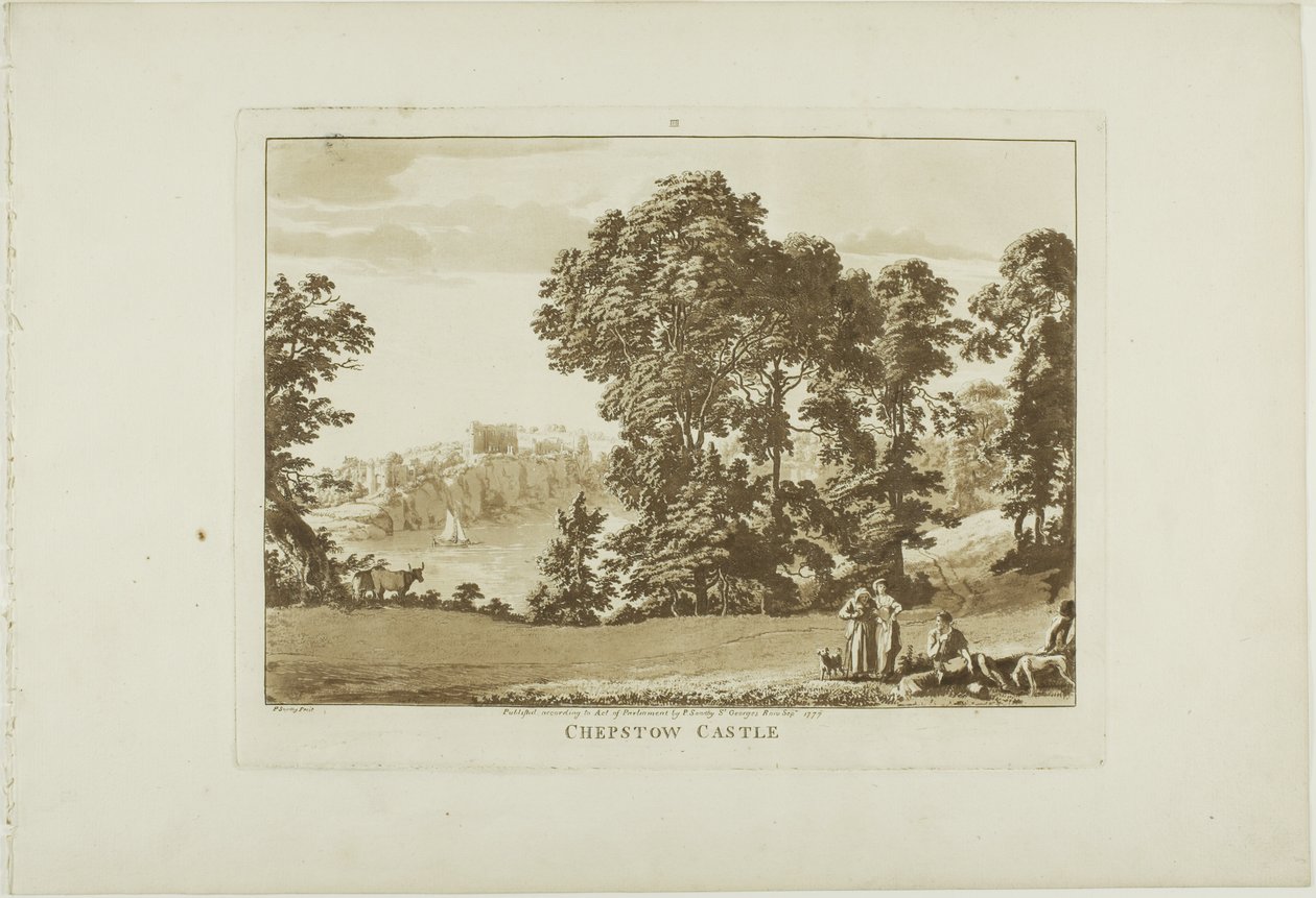 Castillo de Chepstow, lámina cuatro de Doce vistas de Gales de Paul Sandby