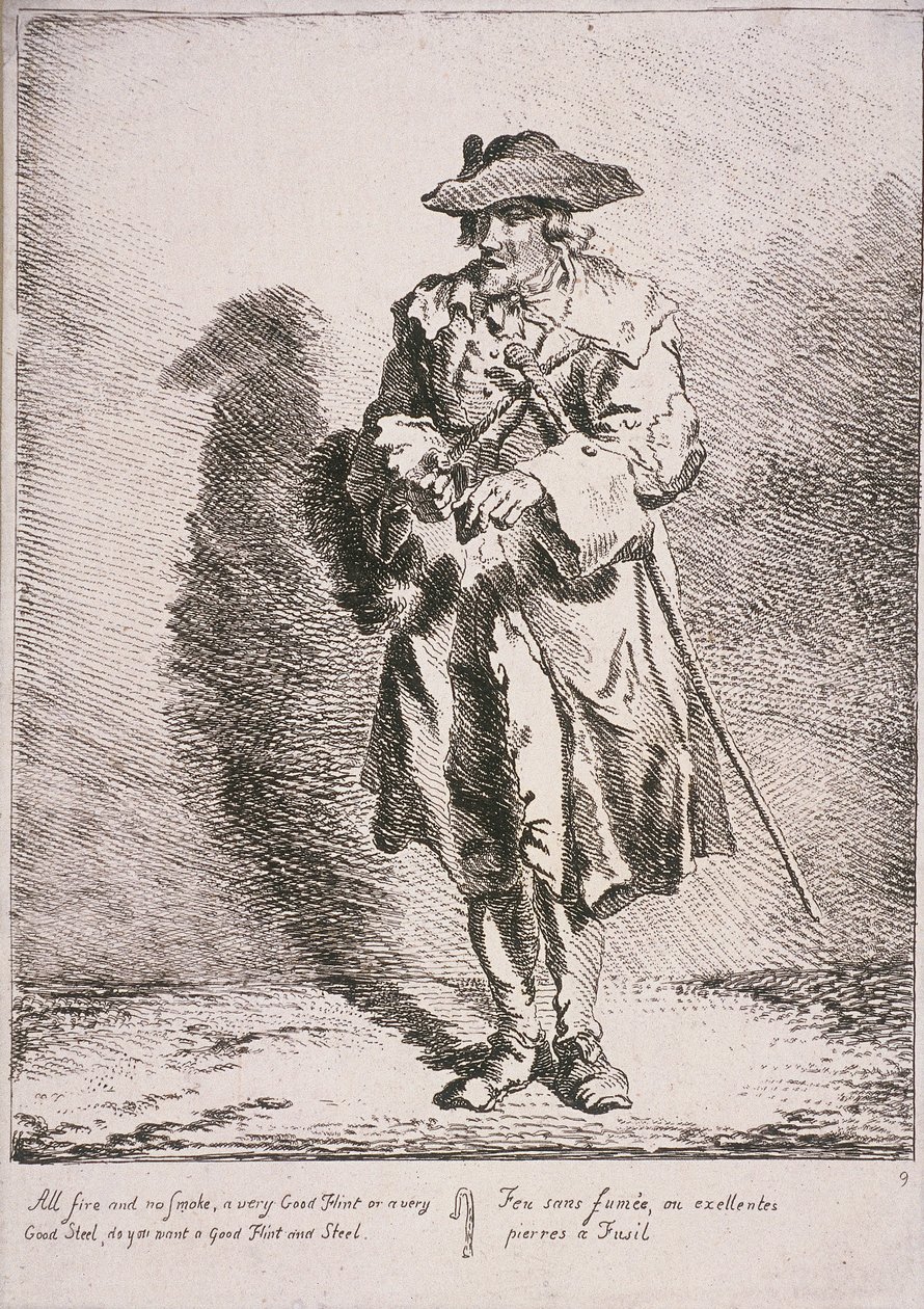 Vendedor de pedernal y acero, Gritos de Londres de Paul Sandby