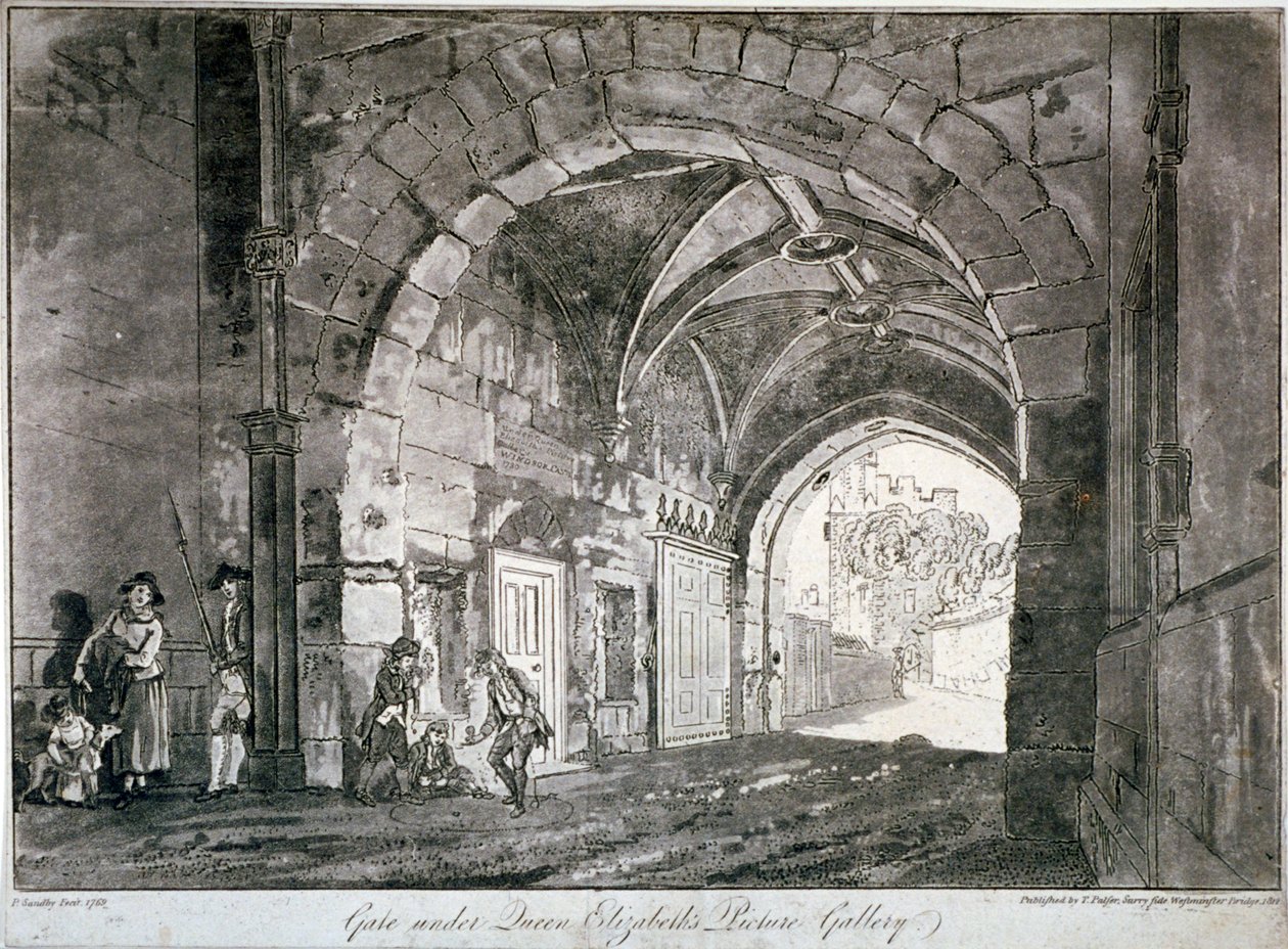 Puerta bajo la Galería de Imágenes de la Reina Isabel, Castillo de Windsor, Berkshire, 1812 de Paul Sandby
