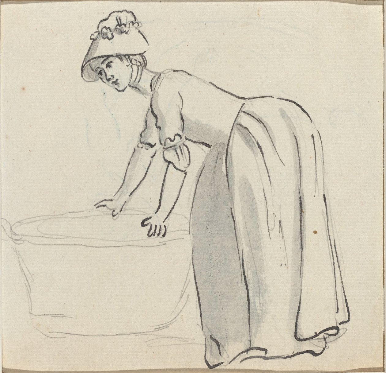 Niña con un sombrero trabajando [recto] de Paul Sandby