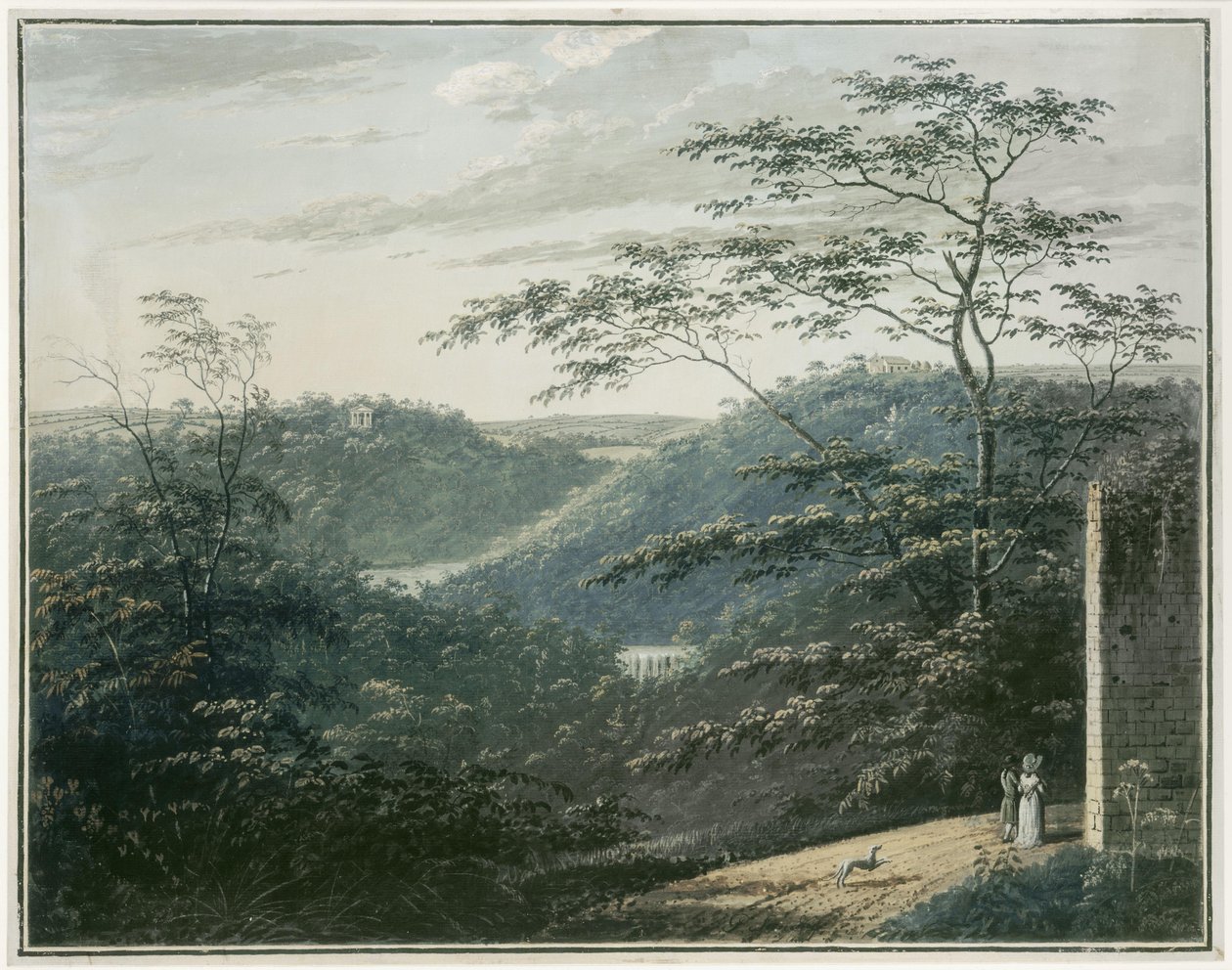 Paisaje con cascada y templo de Paul Sandby