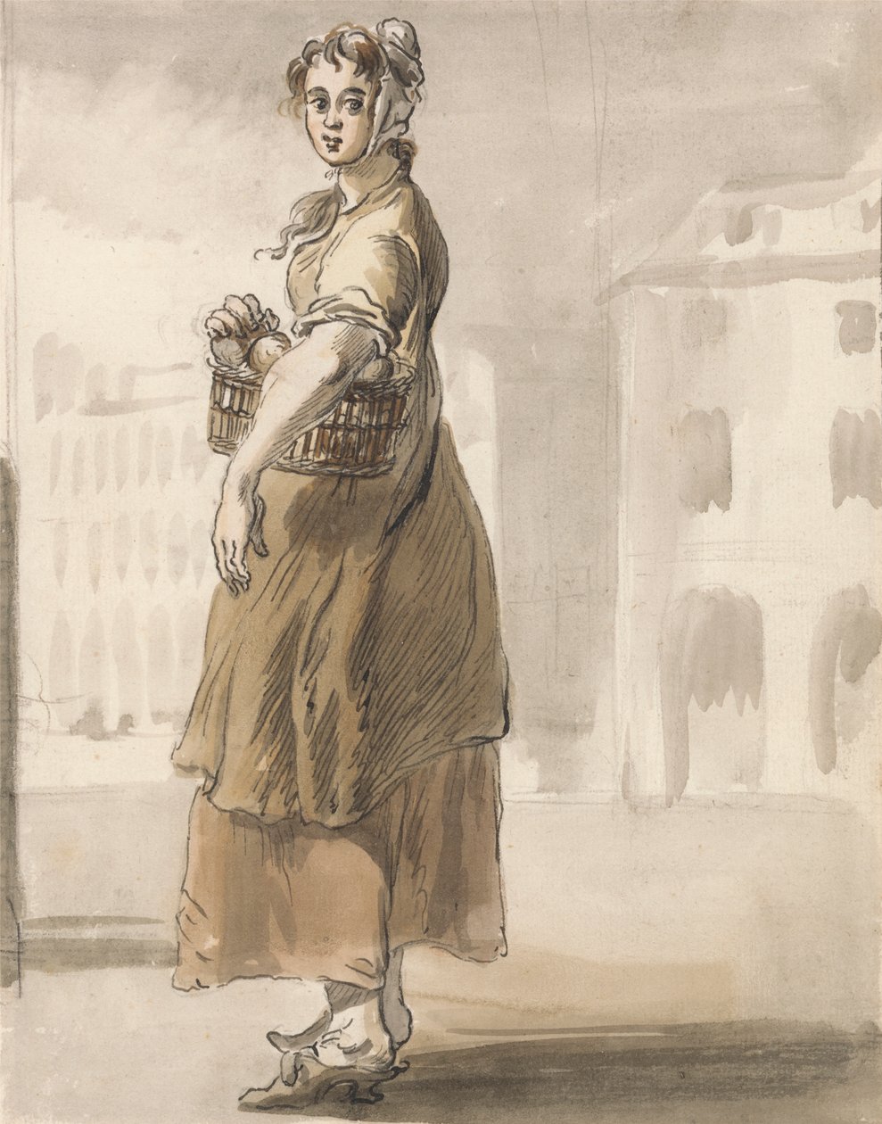 Londres llora: Una chica con una cesta de naranjas de Paul Sandby