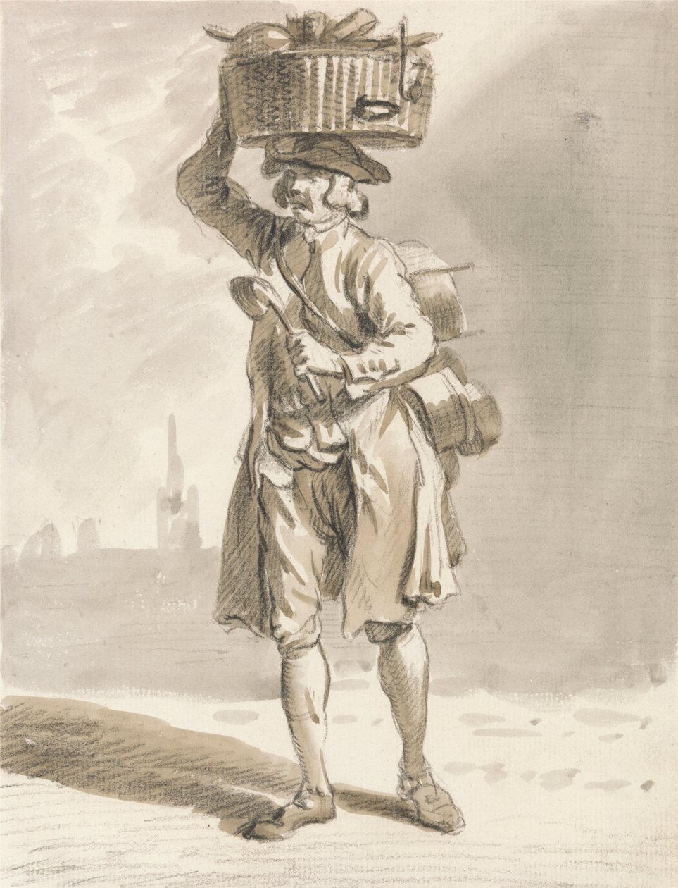 London Cries: Un hombre con una cesta (Hombre vendiendo ollas y sartenes) de Paul Sandby