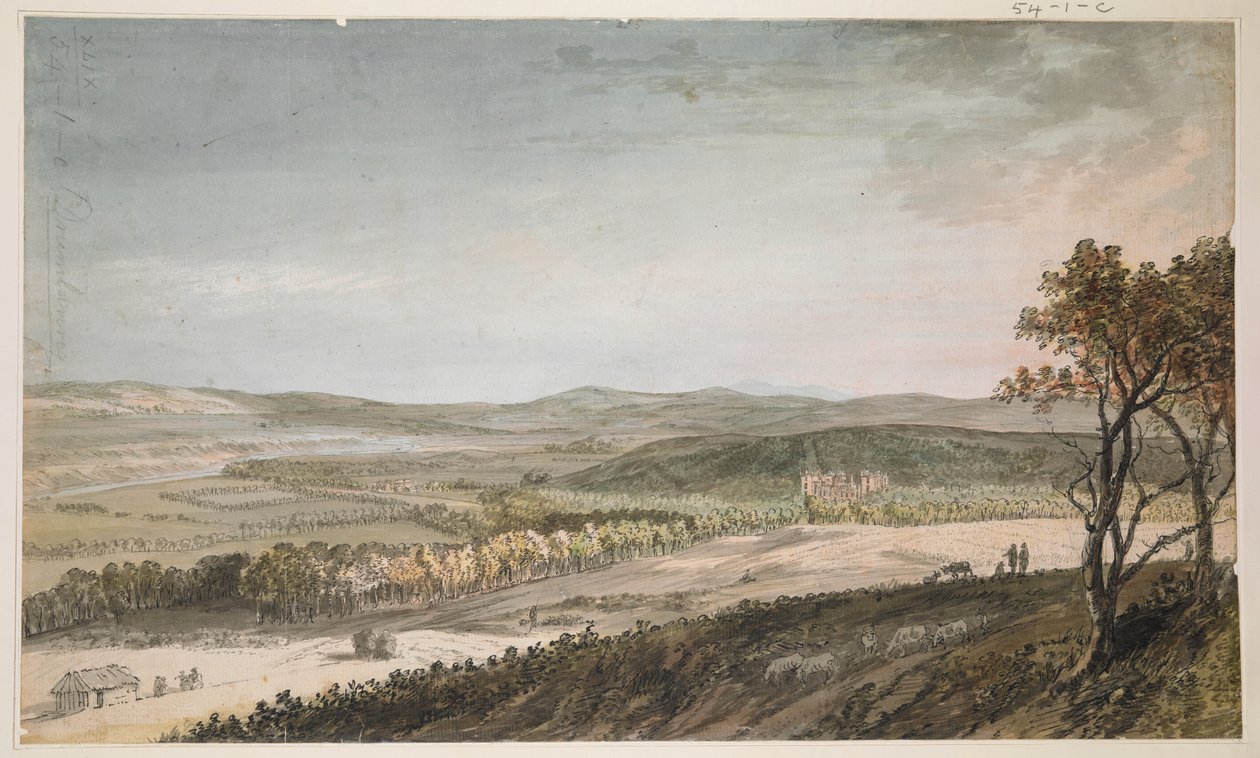 Nithsdale, con Drumlanrig, c.1751 (pluma, aguada y acuarela sobre lápiz sobre papel) de Paul Sandby