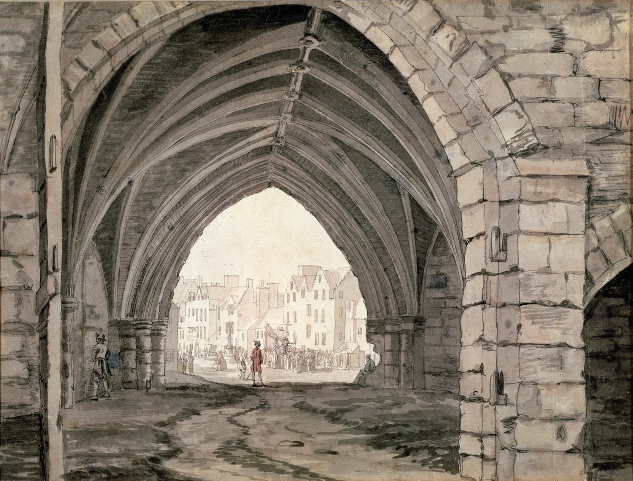 Parte de la Abadía de Holyrood con una vista de Canongate de Paul Sandby