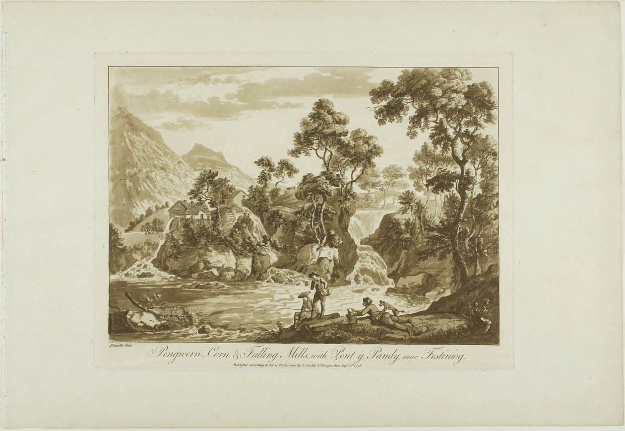 Molinos de Maíz y Fulling de Pengnern, con Pont y Pandy, Cerca de Festiniog de Paul Sandby