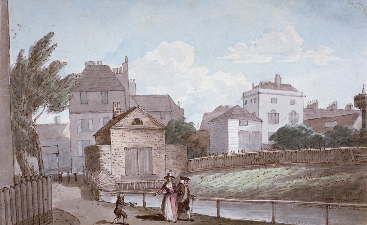 La casa de techo de paja y el nuevo río, Islington, Londres de Paul Sandby