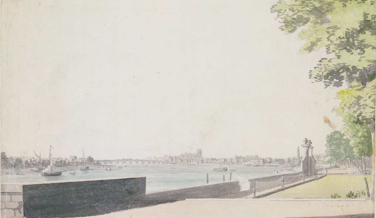 Vista desde el Jardín de Somerset House, mirando hacia el Puente de Westminster, 1756 de Paul Sandby