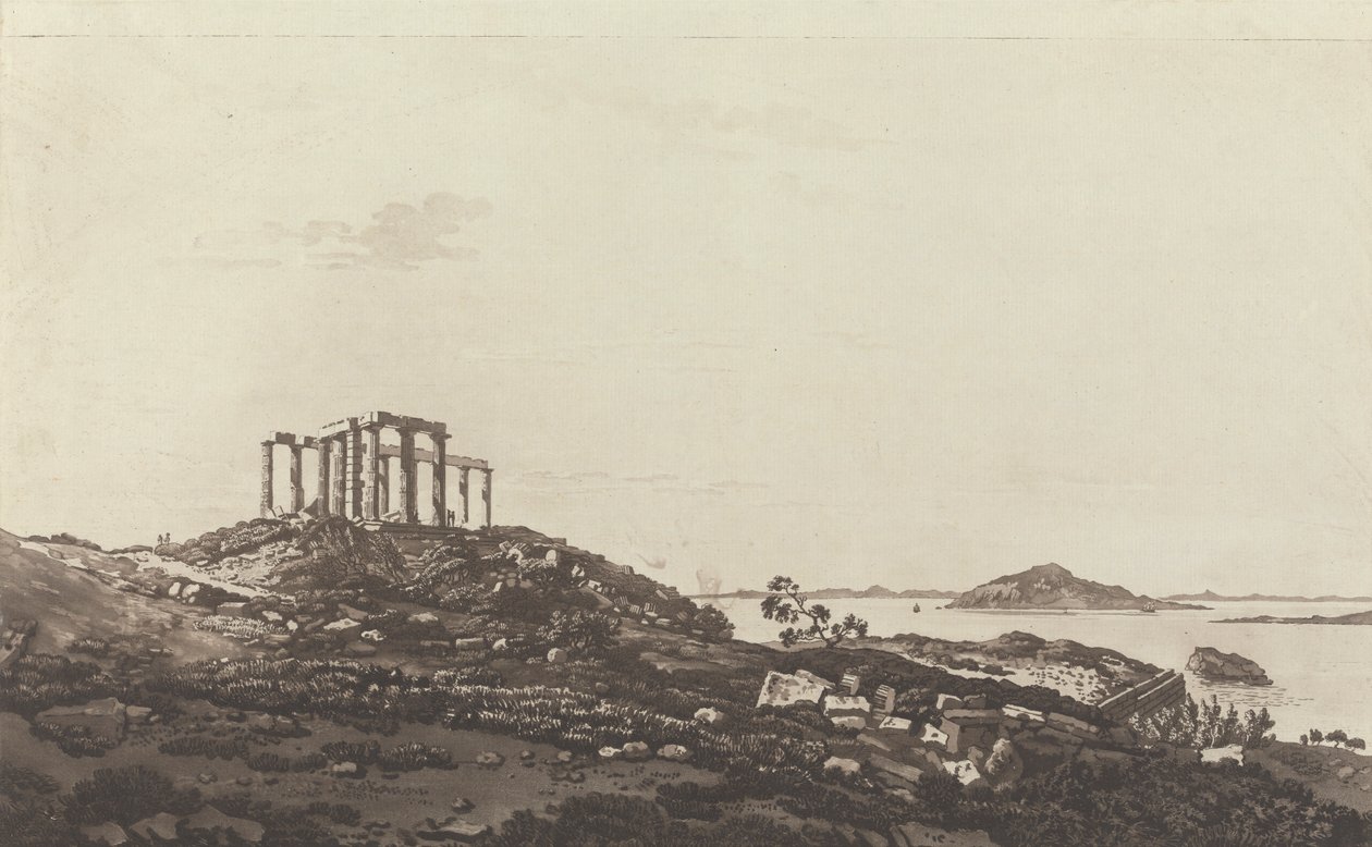 Vistas en Levante: Templo en ruinas en la colina de Suninum con vistas a las islas de Paul Sandby