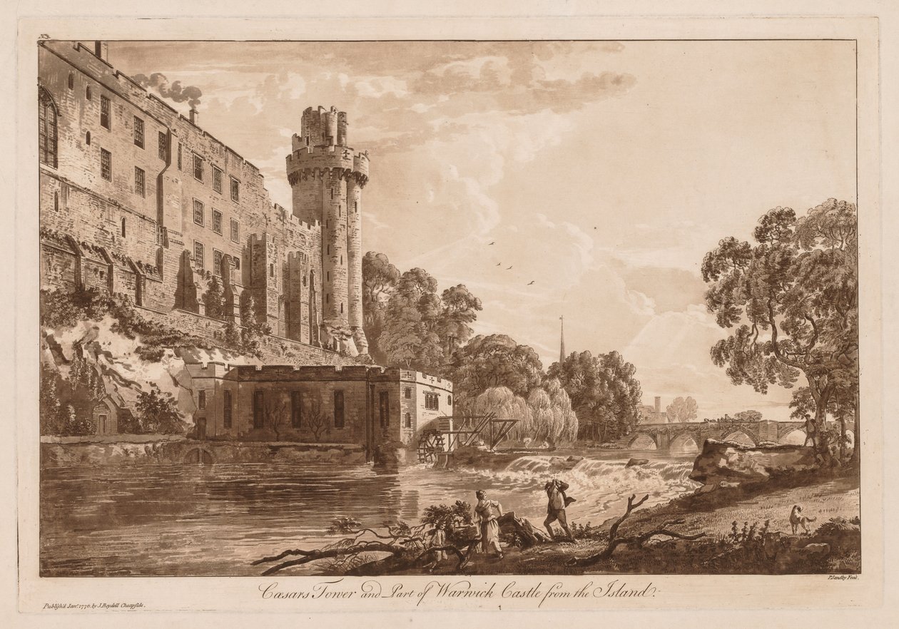Vistas del castillo de Warwick: Torre de César y parte del castillo de Warwick desde la isla, 1776 de Paul Sandby