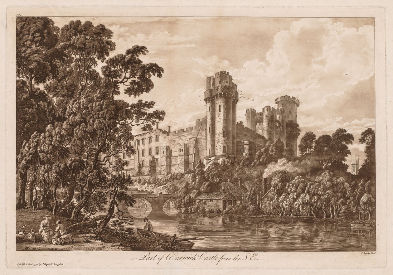 Vistas del Castillo de Warwick: Parte del Castillo de Warwick desde el Sureste, 1776 de Paul Sandby