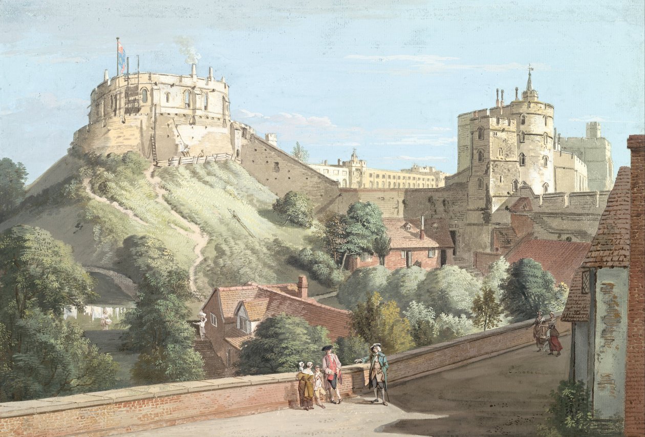Castillo de Windsor: la Torre Redonda, la Corte Real y la Torre del Diablo desde la Vara Negra de Paul Sandby