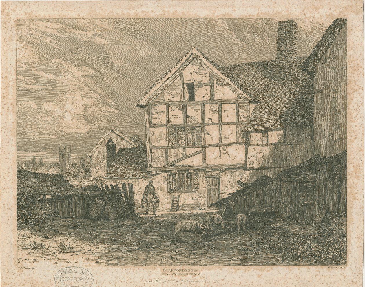 Wolverhampton - Ruinas de una casa de entramado de madera: grabado en acero, nd [c 1815] de Paul Sandby Munn