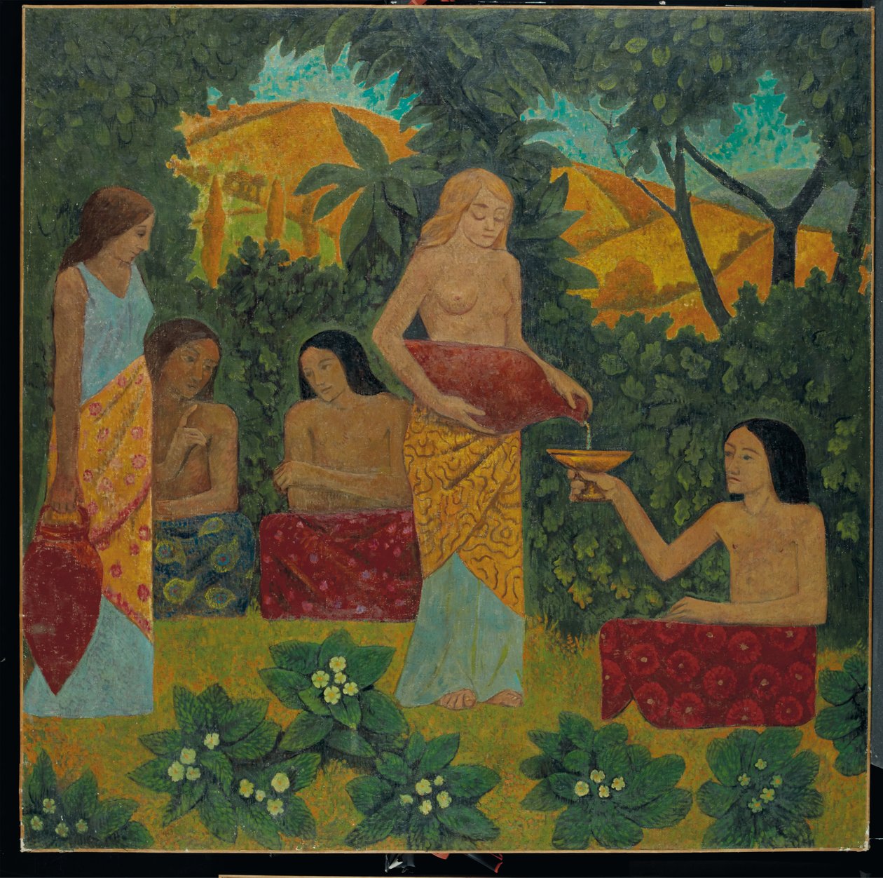 Libaciones, cinco figuras en un bosque mítico de Paul Sérusier
