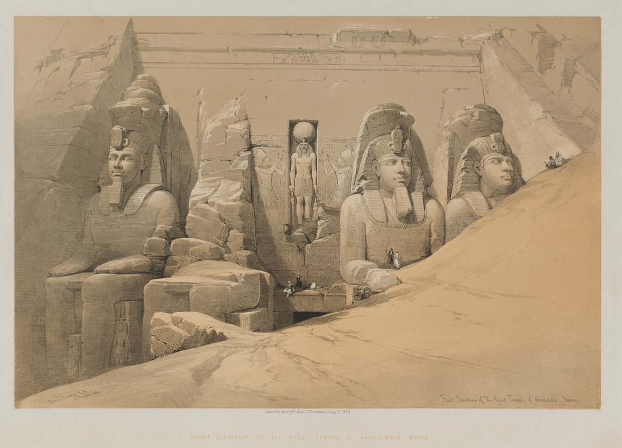 Egipto y Nubia, Volumen II: Elevación frontal del Gran Templo de Aboo Simbel, Nubia de Paul Signac