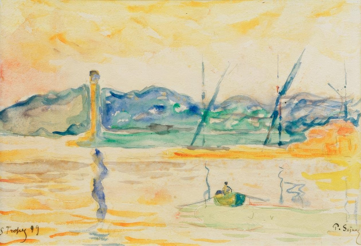 Entrada al puerto de Saint-Tropez al atardecer de Paul Signac