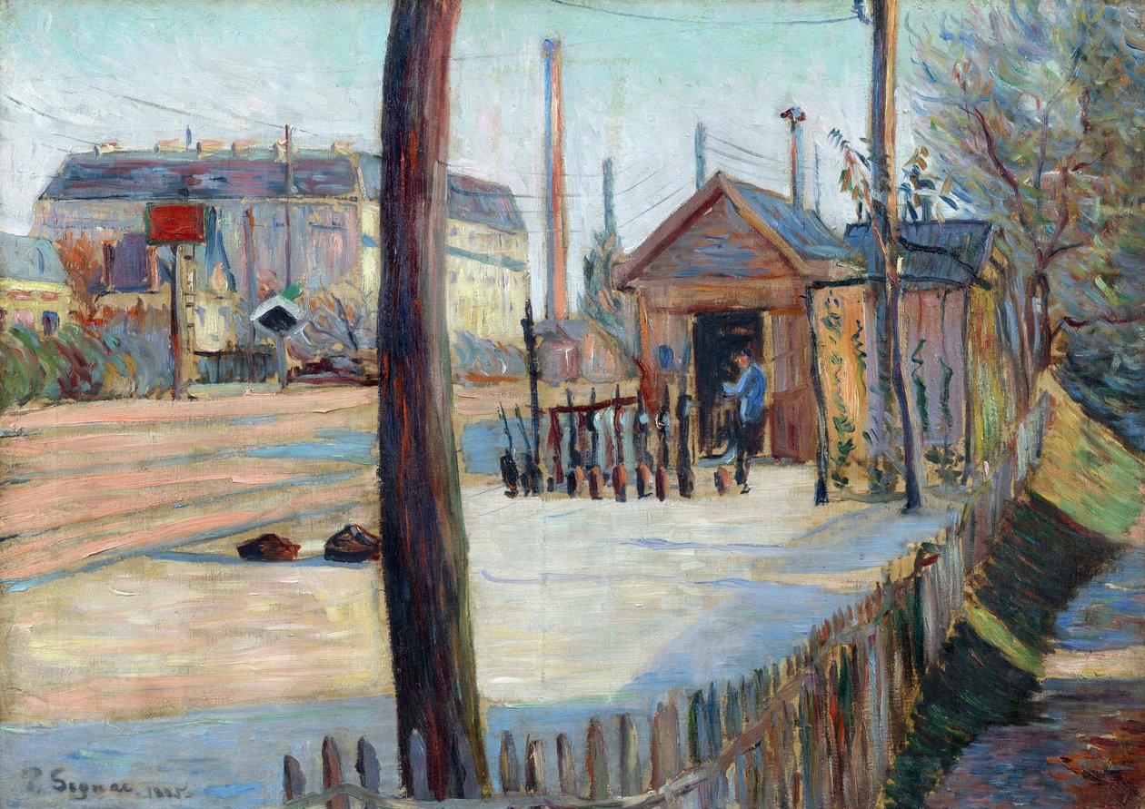 Cruce ferroviario cerca de Bois Colombes (Francia) - Pintura de Paul Signac (1863-1935), óleo sobre lienzo (46,4x65cm) de Paul Signac