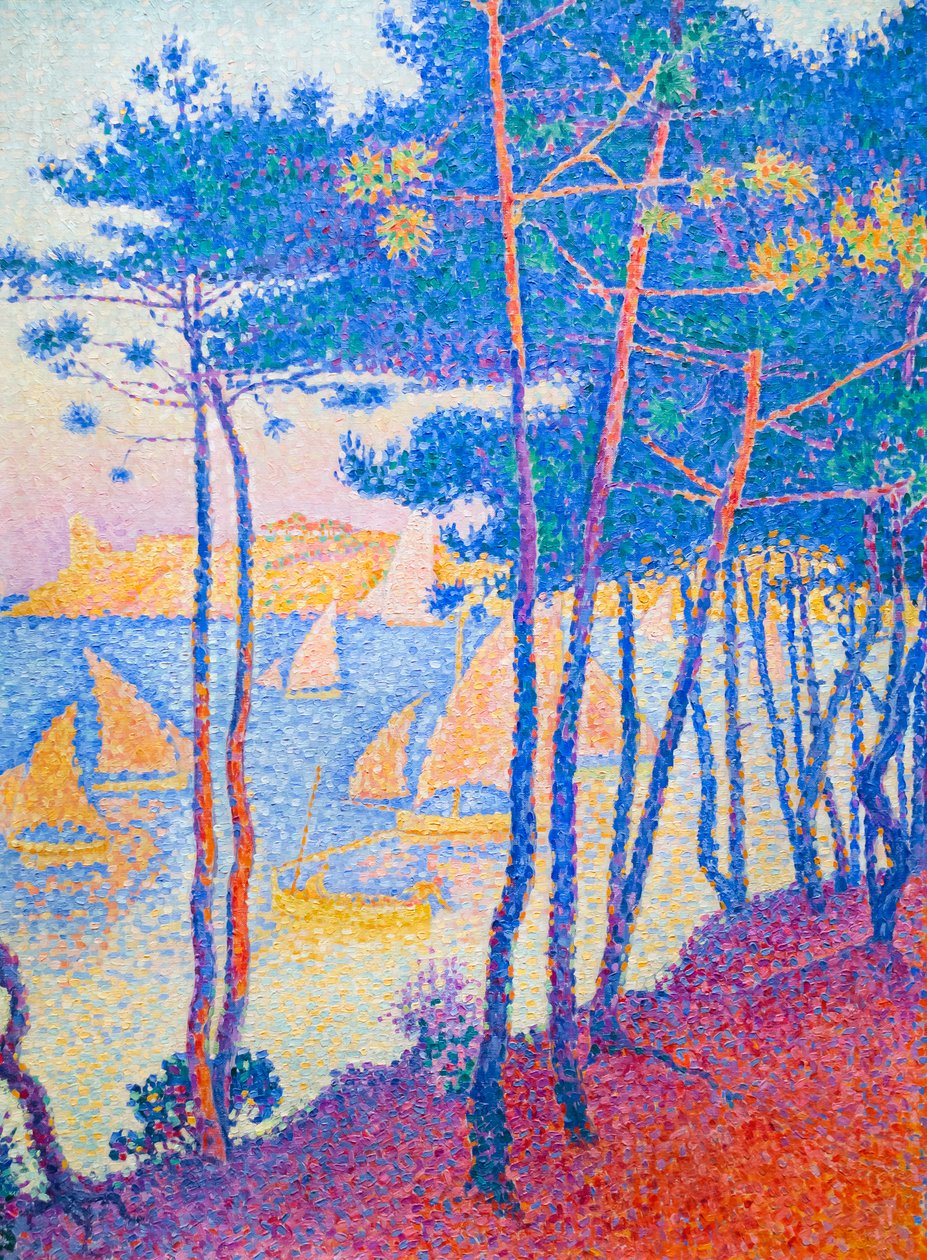 Veleros y pinos, c. 1896 (óleo sobre lienzo) de Paul Signac