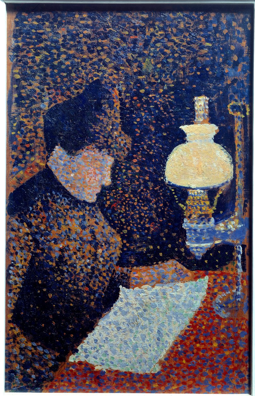 Mujer bajo la lámpara. Puntillismo. Pintura de Paul Signac de Paul Signac