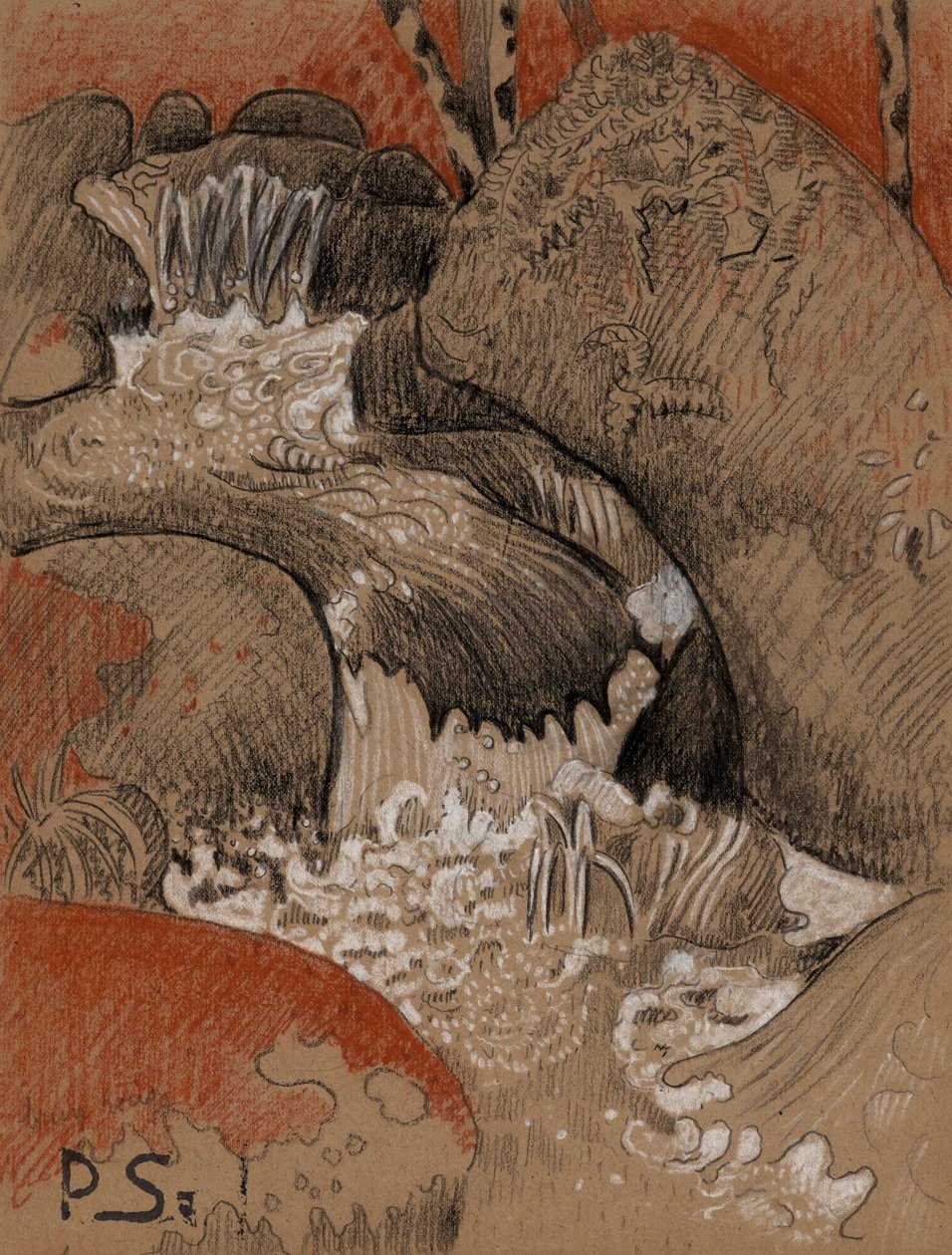 Rocas de Huelgoat, c.1892 (carboncillo, tiza roja y blanca) de Paul Sérusier