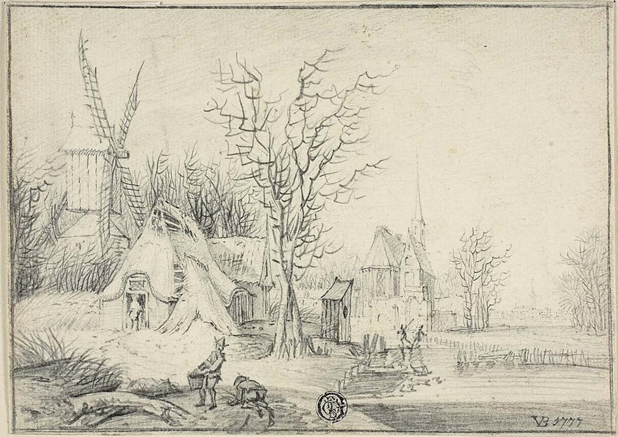 Pueblo con molino de viento e iglesia de Paul Theodor van Brussel
