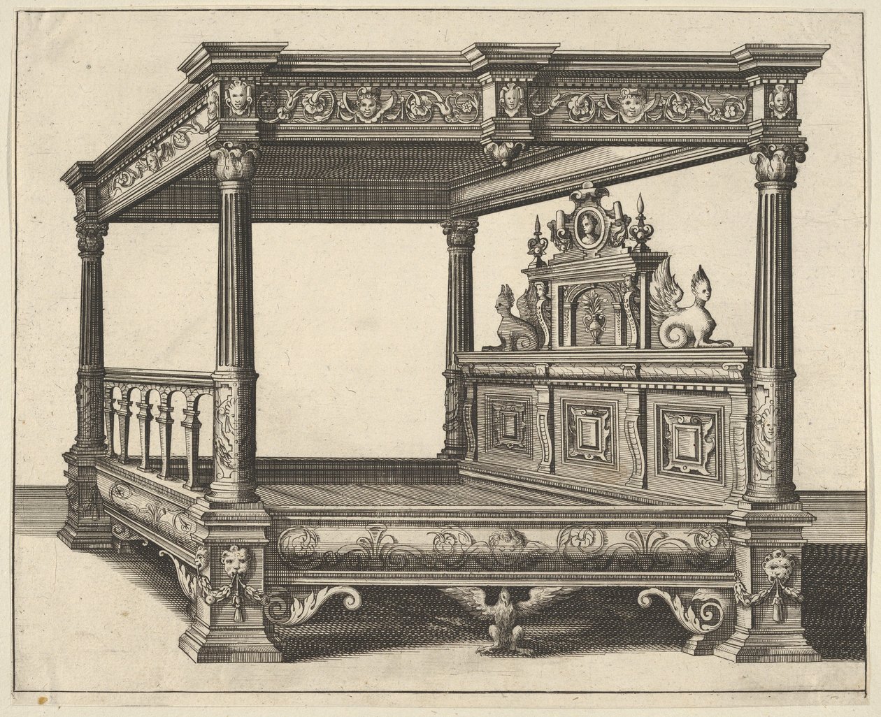Cama con Dosel de Verscheyden Schrynwerck ... [Plusieurs Menuiseries ...], 1658 de Paul Vredeman de Vries