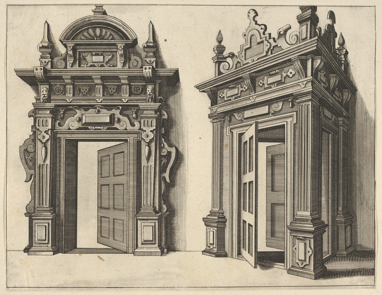 Dos Portales de Madera de Verscheyden Schrynwerck de Paul Vredeman de Vries