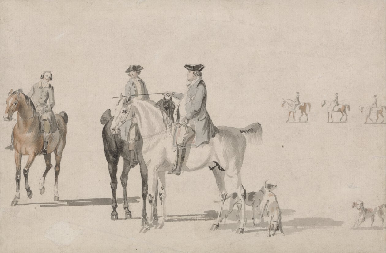El Duque de Cumberland con un Caballero y un Mozo de Cuadra, todos Montados, y Perros de Paul and Thomas  Sandby