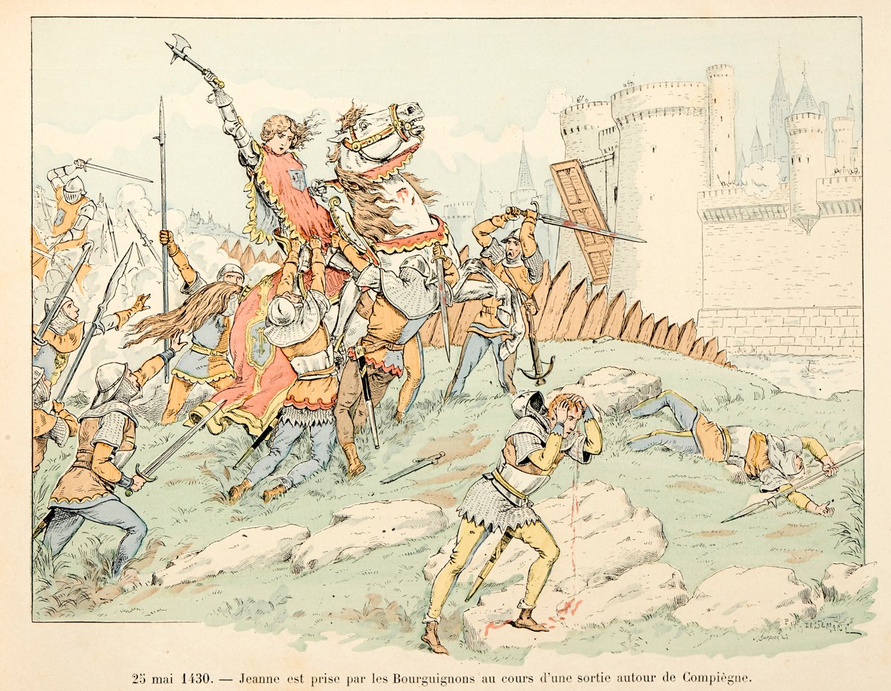 Ilustración tomada del libro "Juana de Arco" de Theodore Cahu e ilustrada por Paul De Semant (1855-1915): El 25 de mayo de Paul de Semant