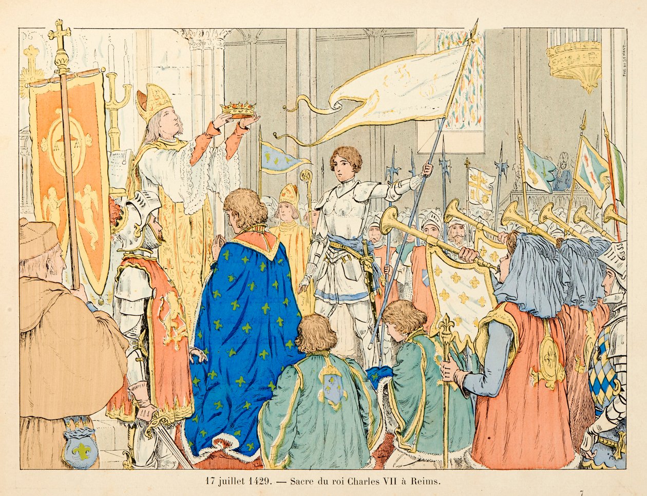 Ilustración tomada del libro “Juana de Arco” de Theodore Cahu e ilustrada por Paul De Semant (1855-1915): Coronación del rey Carlos VII en Reims el 17 de julio de Paul de Semant