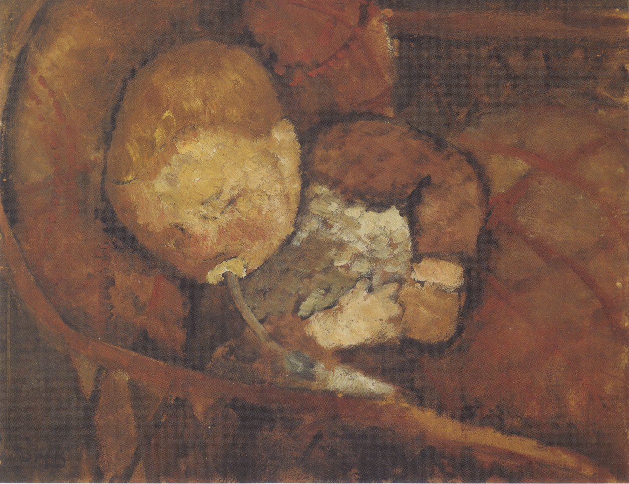 Niño con biberón en la cuna de Paula Modersohn Becker