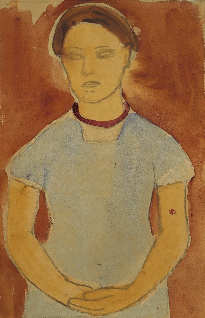 Lee Hoetger frente a fondo floral de Paula Modersohn Becker