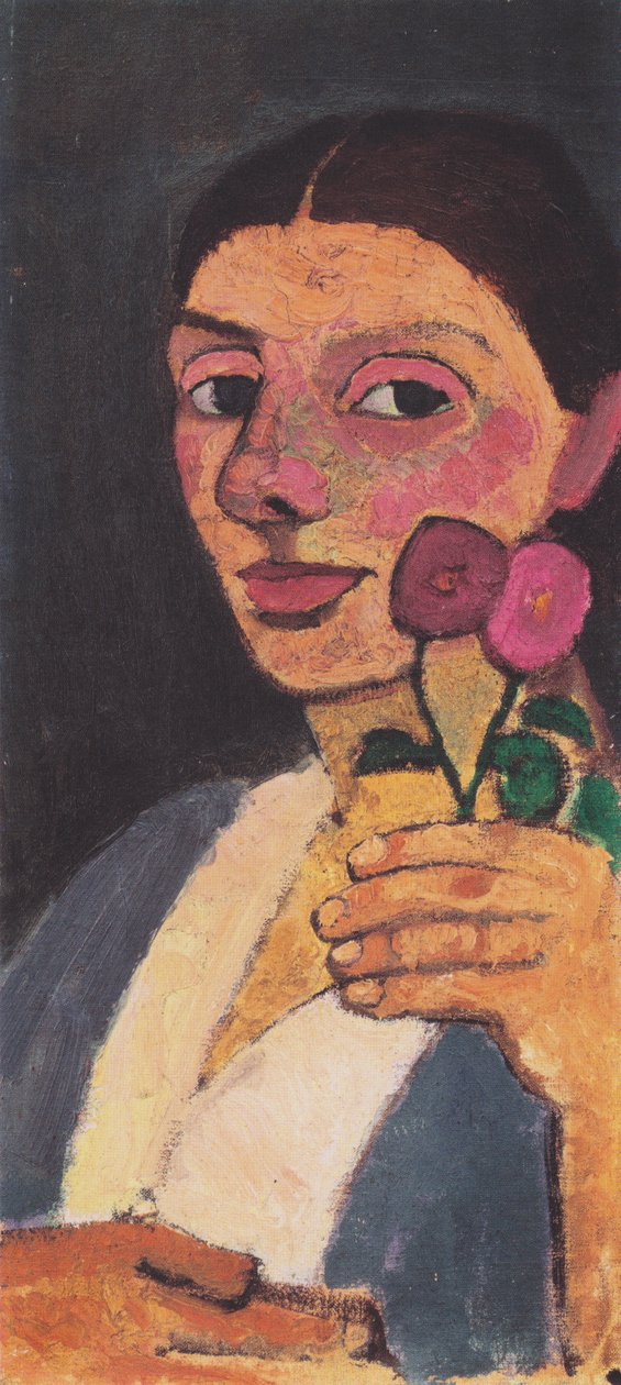 Autorretrato con dos flores en la mano izquierda levantada de Paula Modersohn-Becker