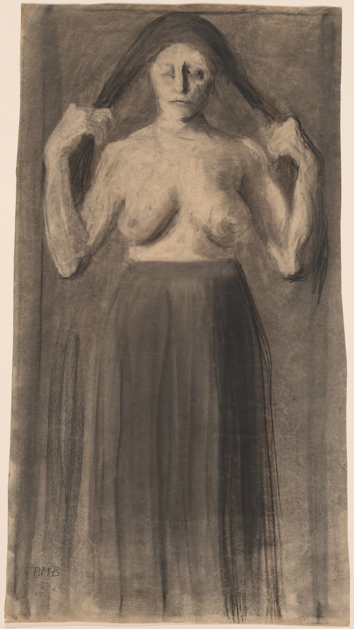 Mujer Semidesnuda Sosteniendo su Cabello Separado de Paula Modersohn Becker
